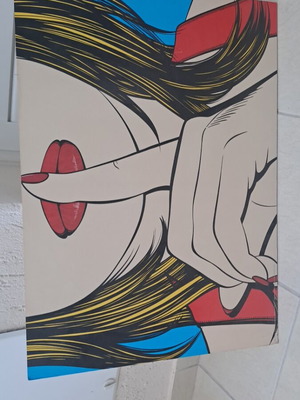 Painting with laminated print on wood like new, 70×50 cm