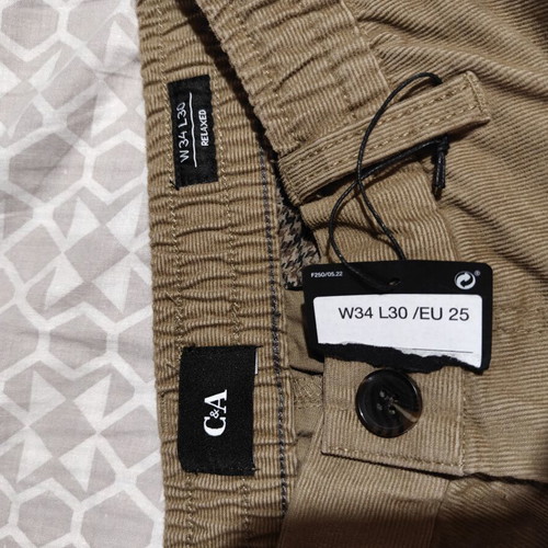 C&A Pants new, thin corduroy, beige and brown, size L XL