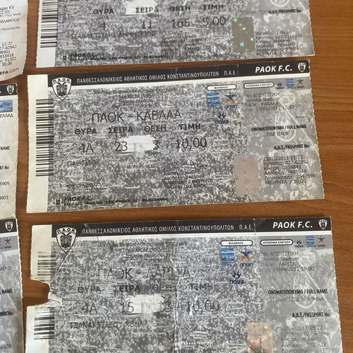 Paok match tickets used, set of 6 different games