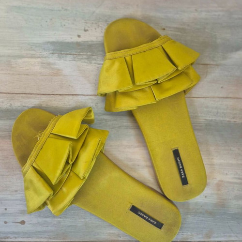 Zara flat mules size 40 used, green and gold