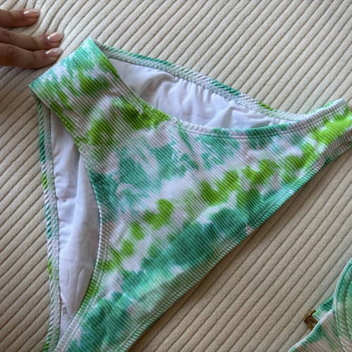 Victoria's Secret ribbed bikini green and white sky print size S new without tags