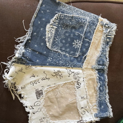 Shein Patchwork Bandana Denim Shorts Size M Brand New
