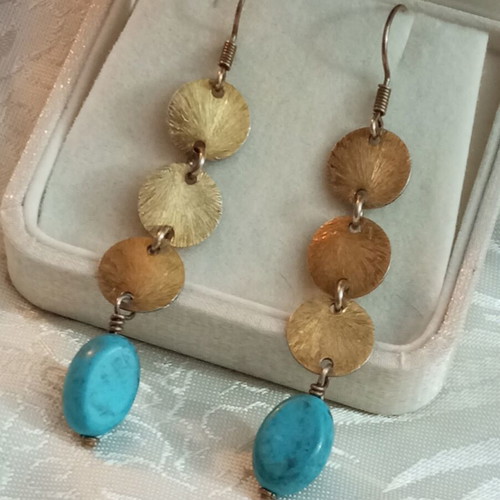 Silver 925 earrings with turquoise beads, gold plated, like new