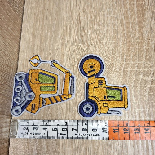 Embroidered iron-on patches with construction vehicles, set of 7, new