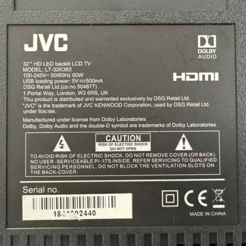 JVC TV 32" used, model LT-32K383 with scratched screen