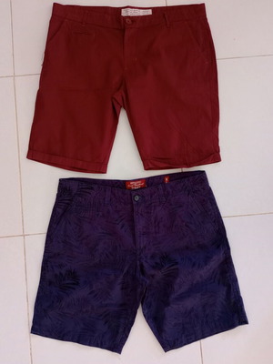 Men's chino style bermuda shorts, 2 pieces, 100% cotton, like new, size 36