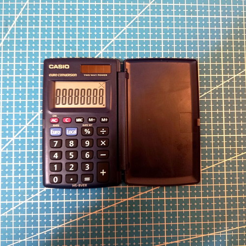 Casio HS-8VER calculator used with Euro Conversion function