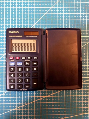 Casio HS-8VER calculator used with Euro Conversion function
