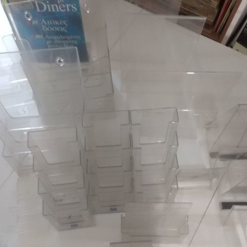 Plexiglass stands for prints and signs used, pack of 31 pieces