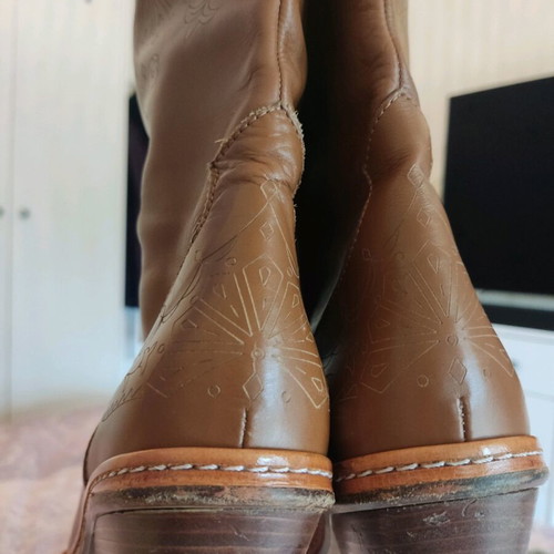 Kalogiou vintage leather cowboy western boots tan brown used size 38