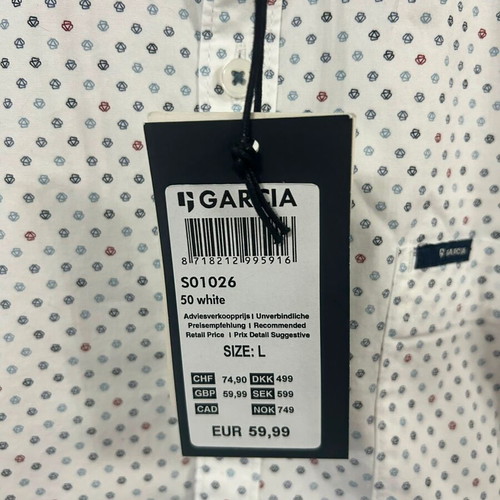 Garcia Stretch Printed Long Sleeve Shirt, White, Size L