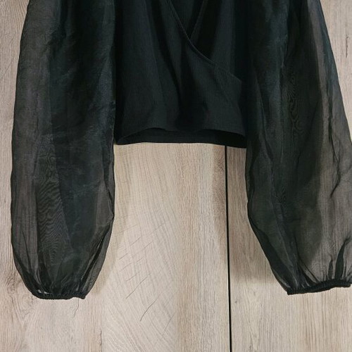 Bershka short black blouse large used with transparent sleeve