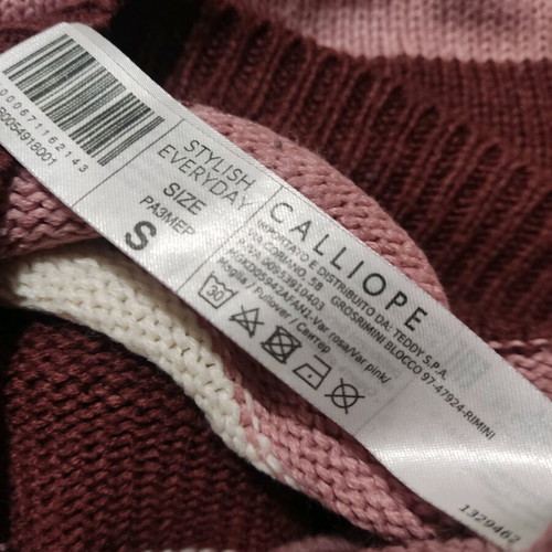 Calliope striped cropped sweater used, size S, burgundy/pink/white