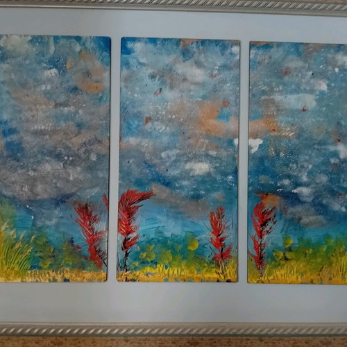 Triptych painting new with acrylic colors Vythos