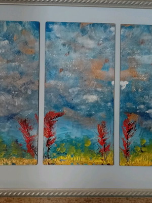 Triptych painting new with acrylic colors Vythos