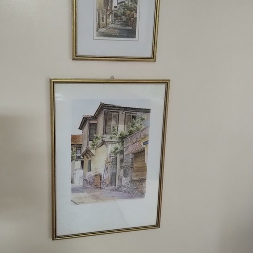 Watercolor set of 2 paintings depicting traditional Macedonian architecture, like new