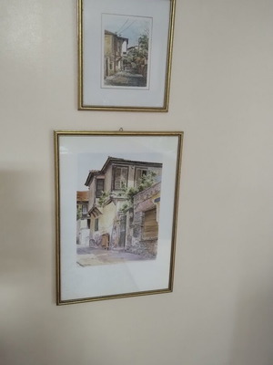 Watercolor set of 2 paintings depicting traditional Macedonian architecture, like new