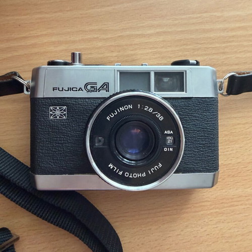 Fujica GA 35mm vintage film camera with leather case and strap