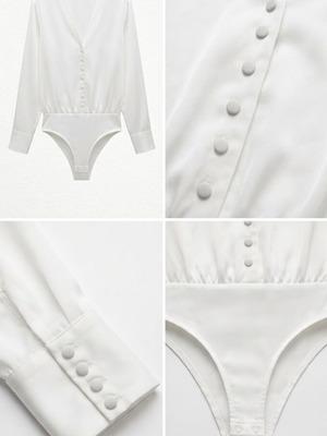 Zara bodysuit shirt satin fabric, like new, white, size S