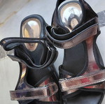 Women's platform sandals, black, size 38, patent leather with scratches