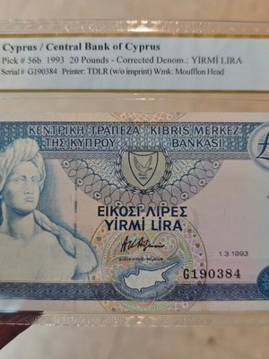 Cyprus 20 Pounds 1993 Certified PCGS New