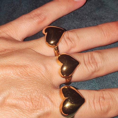 Stainless Steel Rings new, gold color, heart shape, set of 3