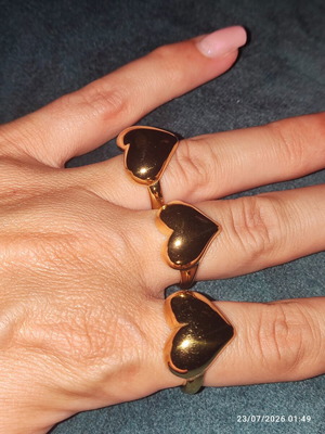 Stainless Steel Rings new, gold color, heart shape, set of 3