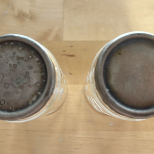 Engraved glass cups with metal base used, pack