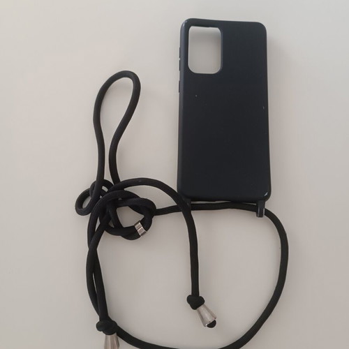 Samsung Galaxy A33 5G case with strap used, black