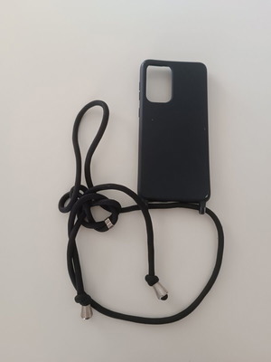 Samsung Galaxy A33 5G case with strap used, black