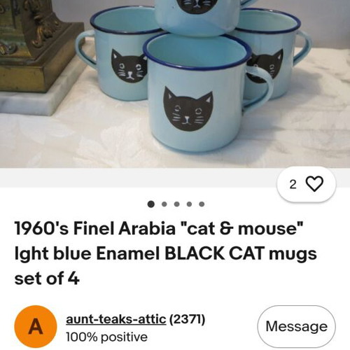 Finel Arabia Finland Cat & Mouse Vintage Enamel Mug like new