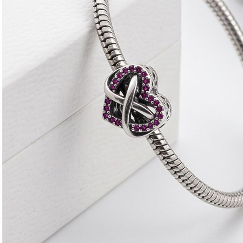 Pandora Infinity Family Red Heart Charm new, silver with red stones