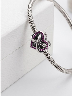 Pandora Infinity Family Red Heart Charm new, silver with red stones