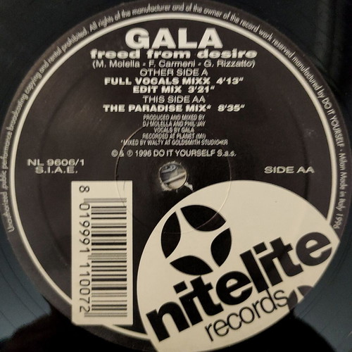 Gala Freed From Desire 12'' Vinyl Maxi Single used, electronic, 1996 Italy