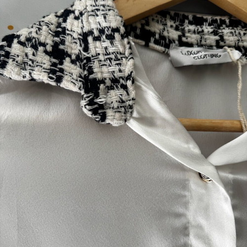 White satin shirt with tweed details like new