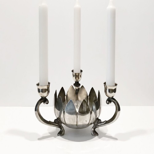 Vintage three-arm candle holder used, silver-plated