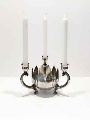 Vintage three-arm candle holder used, silver-plated