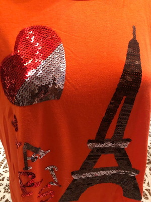 Paris embroidered red t-shirt like new, viscose blend