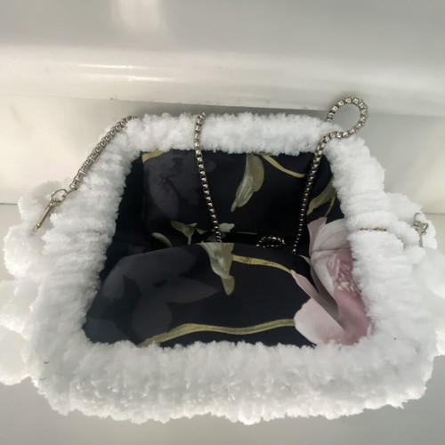 Handmade Puffy Popcorn Shoulder Bag with Detachable Chain, Like New, White