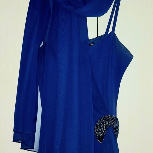 Cocktail dress electric blue organza with scarf like new, size M