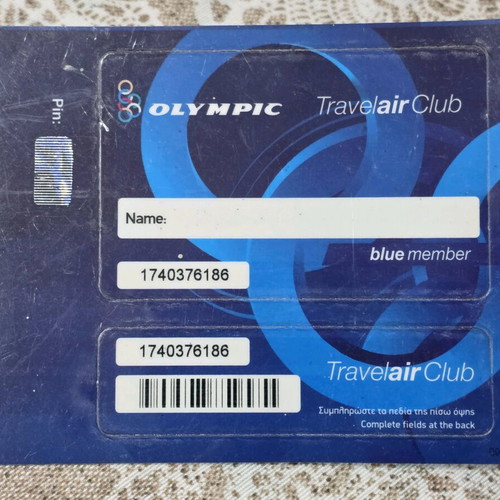 Olympic Travelair Club membership card like new, collectible