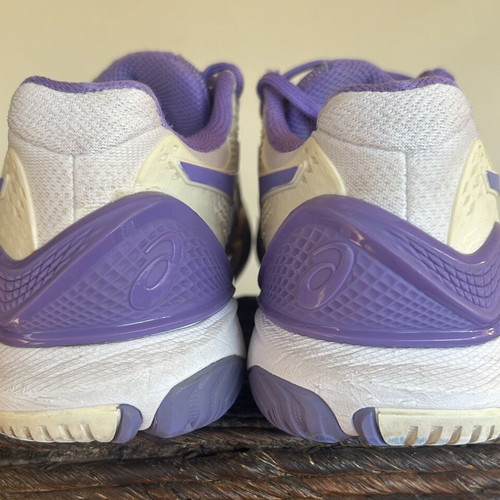 Asics Gel-Game 8 women's tennis shoes, size 39.5, white with purple and salmon
