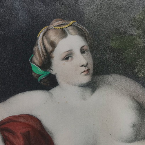 Chalcography The Resting Aphrodite 1850 hand-colored, used 60x43cm
