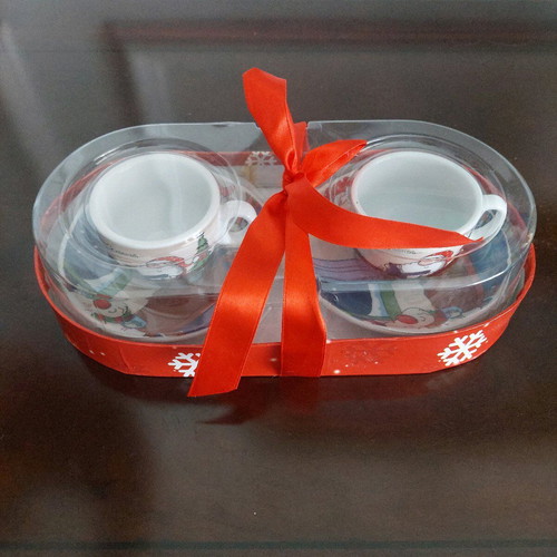 Christmas set 2 coffee cups with saucers, new