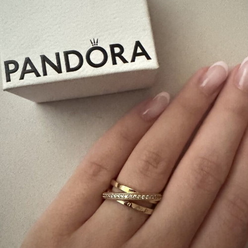 Pandora K14 gold plated triple ring with cubic zirconia