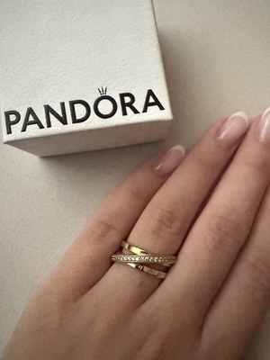 Pandora K14 gold plated triple ring with cubic zirconia