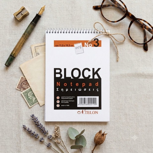 Block Notepad Spiral No3, 11.5 × 16.5 cm, ruled