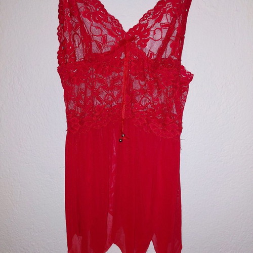 Christmas negligee semi-transparent red with lace and feathers