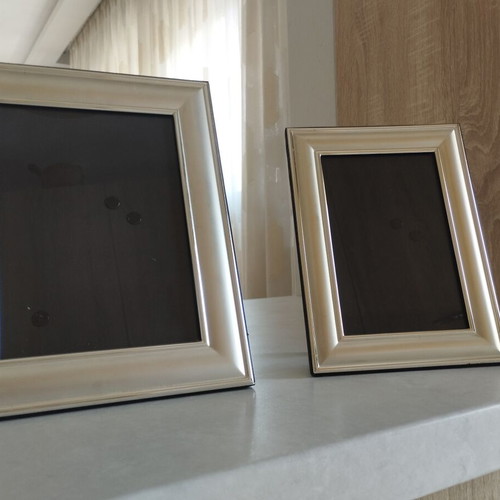 Set of 2 Premium Metal Satin Silver Frames like new, large & small