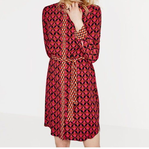 Zara dress with buttons and belt like new, multicolored
